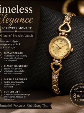 Women’s Gold Heart Bracelet Watch